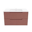 AURLANE - Meuble de Salle de Bains LEON 80cm Terracotta - 2 Tiroirs en MDF Ondulés - Vasque à encastrer - vignette