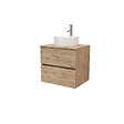 AURLANE - Meuble Salle de Bains 80cm 2 Tiroirs Chêne Naturel + Vasque Ronde Diamètre 41cm en Céramique Blanche - vignette