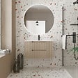 AURLANE - Meuble de Salle de Bains LEON 80cm Marron Glace - 2 Tiroirs en MDF Ondulés - Vasque à encastrer - vignette