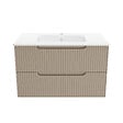 AURLANE - Meuble de Salle de Bains LEON 80cm Marron Glace - 2 Tiroirs en MDF Ondulés - Vasque à encastrer - vignette