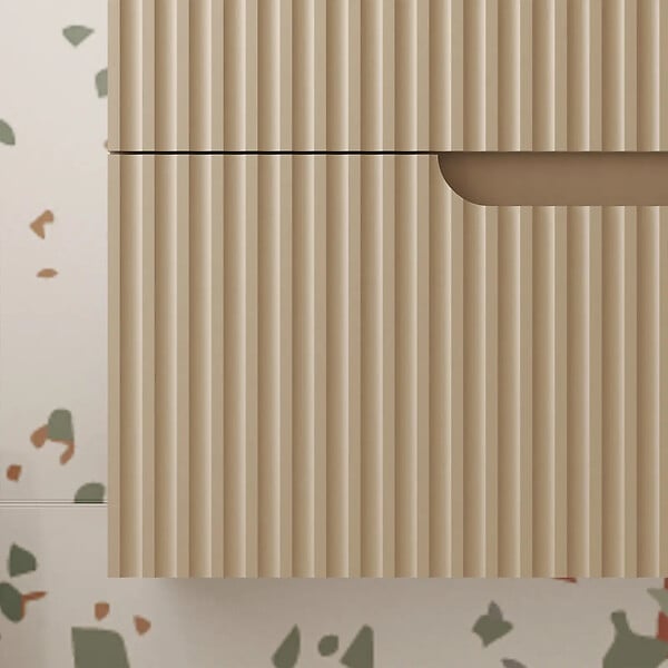 AURLANE - Meuble de Salle de Bains LEON 80cm Marron Glace - 2 Tiroirs en MDF Ondulés - Vasque à encastrer - large