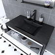 AURLANE - Meuble de salle de bain 80x50 cm Noir MAT - 2 tiroirs BLANC - vasque résine noire effet pierre - vignette