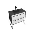 AURLANE - Meuble de salle de bain 80x50 cm Noir MAT - 2 tiroirs BLANC - vasque résine noire effet pierre - vignette