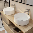 AURLANE - Meuble Salle de Bains 120cm 4 Tiroirs Chêne Naturel - 2 Vasques Rondes 36cm en Céramique Blanche - vignette