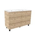 AURLANE - Meuble de salle de bains 120cm 6 Tiroirs_Chêne Naturel + Vasque céramique blanche - TIMBER 120 - vignette