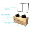 AURLANE - Meuble Salle de Bains 120cm 4 Tiroirs Chêne Naturel, 2 Vasques Noires Ø36cm et 2 Miroirs 55x75 cm - vignette
