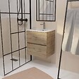 AURLANE - Meuble de salle de bains 50 cm TIMBER - Décor Chêne Naturel 2 tiroirs avec Vasque blanche - vignette