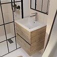 AURLANE - Meuble de salle de bains 50 cm TIMBER - Décor Chêne Naturel 2 tiroirs avec Vasque blanche - vignette