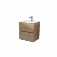 AURLANE - Meuble de salle de bains 50 cm TIMBER - Décor Chêne Naturel 2 tiroirs avec Vasque blanche - vignette