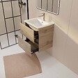 AURLANE - Meuble de salle de bains 50 cm TIMBER - Décor Chêne Naturel 2 tiroirs avec Vasque blanche - vignette