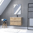 AURLANE - Pack Meuble SDB 80cm suspendu 2 tiroirs Chene_Vasque blanche + Miroir Led - TIMBER 80_Pack37 - vignette