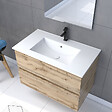 AURLANE - Pack Meuble SDB 80cm suspendu 2 tiroirs Chene_Vasque blanche + Miroir Led - TIMBER 80_Pack37 - vignette