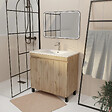 AURLANE - Meuble Salle de Bains 70 cm Décor Chêne Naturel à Portes - Vasque céramique blanche et miroir 70x50 - vignette