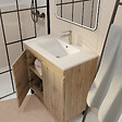 AURLANE - Meuble Salle de Bains 70 cm Décor Chêne Naturel à Portes - Vasque céramique blanche et miroir 70x50 - vignette