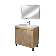 AURLANE - Meuble Salle de Bains 70 cm Décor Chêne Naturel à Portes - Vasque céramique blanche et miroir 70x50 - vignette