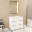 AURLANE - Pack Meuble Salle de Bains 80cm Blanc 3 Tiroirs, Vasque, Miroir 60x80 à Leds intégrées - XENOS - vignette