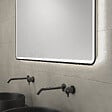 AURLANE - Meuble salle de bains 120cm Chene et noir, Vasques rondes Diam 36cm et Miroir Black Led 120x70 - vignette