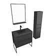 AURLANE - Pack meuble de salle de bain 80x50 cm Noir - 2 tiroirs - vasque noire - miroir - colonne suspendu - vignette