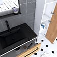 AURLANE - Meuble Salle de Bains 80 cm, Vasque Noire, Miroir Led et Colonne - Blanc et Chêne - STRUCTURA - vignette