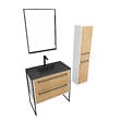 AURLANE - Meuble Salle de Bains 80 cm, Vasque Noire, Miroir Led et Colonne - Blanc et Chêne - STRUCTURA - vignette