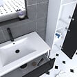 AURLANE - Meuble Salle de Bains 80 cm, Vasque Blanche, Miroir Led et Colonne - Blanc et Noir - STRUCTURA - vignette