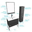 AURLANE - Pack meuble de salle de bain 80x50 cm Noir - 2 tiroirs - vasque blanche - miroir - colonne suspendu - vignette