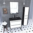 AURLANE - Pack meuble de salle de bain 80x50 cm - 2 tiroirs blanc - vasque noir - miroir - colonne suspendu - vignette