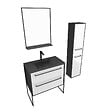 AURLANE - Pack meuble de salle de bain 80x50 cm - 2 tiroirs blanc - vasque noir - miroir - colonne suspendu - vignette