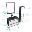AURLANE - Pack meuble de salle de bain 80x50 cm - 2 tiroirs blanc - vasque noir - miroir - colonne suspendu - vignette