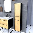 AURLANE - Colonne de salle de bain noir mat 30x35x150cm 2 portes chêne naturel poignées noir mat - STRUCTURA - vignette
