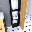 AURLANE - Colonne de salle de bain noir mat 30x35x150cm 2 portes chêne naturel poignées noir mat - STRUCTURA - vignette