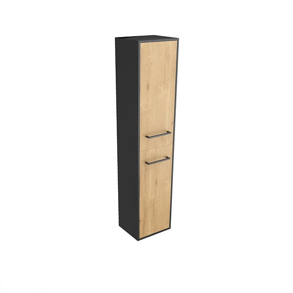 AURLANE - Colonne de salle de bain noir mat 30x35x150cm 2 portes chêne naturel poignées noir mat - STRUCTURA - large