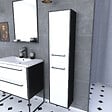 AURLANE - Colonne de salle de bain NOIR MAT 30x35x150 cm avec 2 portes blanches et poignées noir mat - vignette