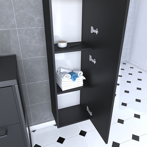 AURLANE - Colonne de salle de bain noir 30x35x150 cm avec 2 portes et poignées noir mat - STRUCTURA F050 - large