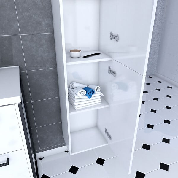 AURLANE - Colonne de salle de bain blanche 30x35x150 cm - 2 portes blanches poignees noir mat - STRUCTURA P015 - large