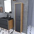 AURLANE - Colonne de salle de bain chene brun 30x35x150 cm avec 2 portes et poignees noir mat - STRUCTURA F083 - vignette