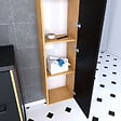 AURLANE - Colonne de salle de bain chene brun 30x35x150 cm avec 2 portes et poignees noir mat - STRUCTURA F083 - vignette