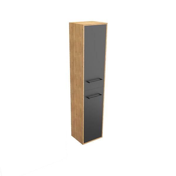 AURLANE - Colonne de salle de bain chene brun 30x35x150 cm avec 2 portes et poignees noir mat - STRUCTURA F083 - large