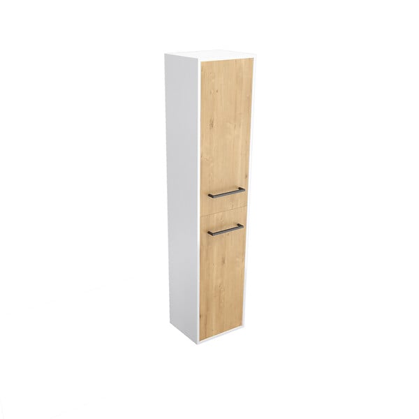 AURLANE - Colonne de salle de bain blanche -2 portes chêne naturel et poignées noir mat - STRUCTURA F028 - large