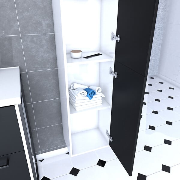AURLANE - Colonne de salle de bain blanche 30x35x150 cm avec 2 portes et poignées noir mat - STRUCTURA P026 - large