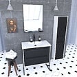 AURLANE - Pack meuble de salle de bain 80x50 cm NOIR - vasque résine blanche + miroir noir mat + colonne - vignette