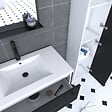 AURLANE - Pack meuble de salle de bain 80x50 cm NOIR - vasque résine blanche + miroir noir mat + colonne - vignette