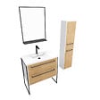 AURLANE - Pack meuble de salle de bain 80x50 cm - 2 tiroirs - vasque blanche + miroir noir mat + colonne - vignette