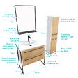 AURLANE - Pack meuble de salle de bain 80x50 cm - 2 tiroirs - vasque blanche + miroir noir mat + colonne - vignette