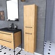AURLANE - Colonne de salle de bain chêne brun 30x35x150 cm avec 2 portes chêne brun et poignées noir mat - vignette