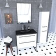 AURLANE - Meuble de salle de bain 80x50 cm - 2 tiroirs blanc - vasque resine noir effet pierre + colonne - vignette