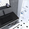 AURLANE - Meuble de salle de bain 80x50 cm - 2 tiroirs blanc - vasque resine noir effet pierre + colonne - vignette