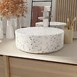 AURLANE - VASQUE TERRAZZO GRIS - Diam 35cm x 12cm - RONDE EN CERAMIQUE BLANC MAT - vignette