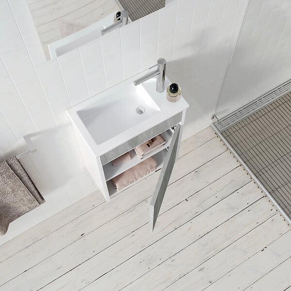 AURLANE - Meuble Lave Mains MINI 40x50x22 cm - Gris et Blanc - large