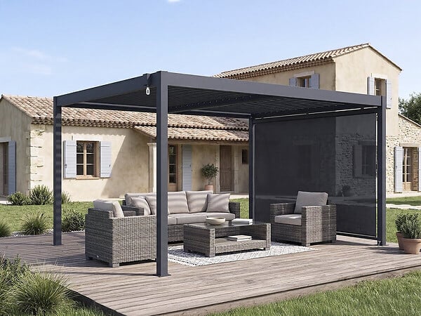 HABITAT ET JARDIN - Pergola bioclimatique avec store en aluminium "Windsor" - 3 x 4 m - Gris - large